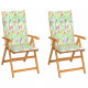 Chaises de jardin teck avec coussins teck - Couleur et nombre de places au choix motif feuilles