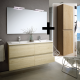 Ensemble meuble de salle de bain 140cm double vasque + colonne de rangement - bambou (chêne clair)