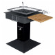 Barbecue à charbon de bois grille inox carrée rotative 50 x 50 cm tablette bois et crochets