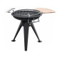 Barbecue à charbon de bois grille inox rotative diamètre 55cm brasier 64 cm tablette bois et crochets