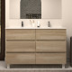 Meuble de salle de bain 120cm double vasque - sans miroir - 6 tiroirs - nebraska (bois clair) - mayor