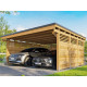 Carport Bois CASTELLANE - 558X555 - Panneau de Fond et Latéraux Intégrés - Toiture en Bois + Feutre Bitumeux - Abris Voiture - 2 Voitures