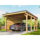 Carport Bois CASTELLANE - 373X555 - Panneau Latéral Intégré - Toiture en Bois + Feutre Bitumeux - Abris Voiture - Autoclave - 1 Voitures