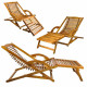 Transat en bois chaise longue bain de soleil avec repose pieds      marron 