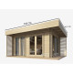 Chalet en bois LUMIO - 2 doubles portes + 3 baies fixes - madriers épais (44mm) - serrure à cylindre - terrasse - garantie 5 ans - Surface en m² au choix 