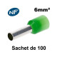 Embouts de câblage pour fil souple de 0,5 à 50mm² embout vert - 6mm² - sachet de 100 