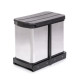 Bac à recyclage pour montage inférieur et extraction manuelle/automatique dans les éléments de cuisine, Inox 2x12 litres plastique et acier inoxydable 