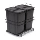 Poubelle de recyclage pour montage inférieur et extraction manuelle pour meuble de cuisine Recycle 2x35litres, Plastique gris anthracite