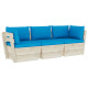 Canapé palette à 3 places de jardin avec coussins bois d'épicéa - Couleur au choix Bleu-clair