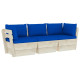 Canapé palette à 3 places de jardin avec coussins bois d'épicéa - Couleur au choix Bleu