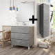 Ensemble meuble de salle de bain 100cm simple vasque + colonne de rangement palma - ciment (gris)