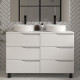 Meuble de salle de bain 120 avec plateau et 2 vasques à poser - sans miroir - 6 tiroirs - blanc - mata