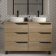 Meuble de salle de bain 120 avec plateau et 2 vasques à poser - sans miroir - 6 tiroirs - madera miel (bois clair) - mata
