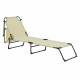 Bain de soleil transat chaise longue pliable avec pare soleil acier pvc polyester 187 cm - Couleur au choix Creme