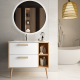 Meuble de salle de bain vasque déportée - 2 tiroirs - malia et miroir rond led solen - blanc - 80cm