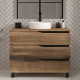 Meuble de salle de bain 100 avec plateau et vasque à poser - sans miroir - 3 tiroirs - tabaco (bois foncé) - mata
