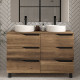 Meuble de salle de bain 120 avec plateau et 2 vasques à poser - sans miroir - 6 tiroirs - tabaco (bois foncé) - mata