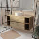 Meuble de salle de bains 120 cm - Décor chêne 2 tiroirs vasque blanche à poser - TIMBER Aurlane - PACM844