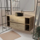 Meuble salle de bains 120 TIMBER Décor chêne 2 tiroirs - Vasque noire à poser Aurlane - PACM846