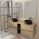 Meuble salle de bains 140 TIMBER Décor chêne 4 Tiroirs et Module Vasques noires Miroirs LED 60x80 Aurlane - PACM857