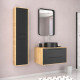 Meuble Salle de Bains 80 cm avec vasque ronde miroir et colonne - Chêne naturel et Noir - UBY Aurlane - PACM263