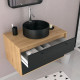 Meuble Salle de Bains 80 cm avec vasque ronde miroir et colonne - Chêne naturel et Noir - UBY Aurlane - PACM263 