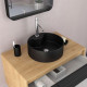 Meuble Salle de Bains 80 cm avec vasque ronde miroir et colonne - Chêne naturel et Noir - UBY Aurlane - PACM263 