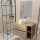 Meuble salle de bains 80 TIMBER Décor chêne Tiroirs + Module - Vasque Blanche - Miroir 60x80 Aurlane - PACM823