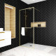 Paroi de douche or doré brossé 100x200cm - porte-serviette et etagère Aurlane - FAC1019