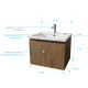 Meuble de salle de bains 60cm à suspendre décor bois clair - 2 portes - vasque blanche - elementary 