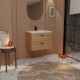 Meuble de salle de bains 60cm décor bois - 2 tiroirs - vasque blanche et mitigeur noir