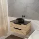 Meuble salle de bains 80 cm à suspendre décor bois et plan noir - 2 tiroirs - vasque noire ø36 cm Aurlane - PACM775