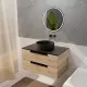 Meuble salle de bains 80cm décor bois et noir, 2 tiroirs, vasque noire ø36cm et miroir led ø50cm Aurlane - PACM776