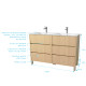 Pack meuble salle de bains 120 cm chêne clair, 6 tiroirs avec vasque céramique - xenos 