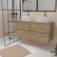 Meuble salle de bains 120cm 4 tiroirs chêne naturel - 2 vasques rondes 41cm en céramique blanche Aurlane - PACM750