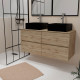 Meuble salle de bains 120cm 4 tiroirs chêne naturel - 2 vasques carrées 41x41x15cm noires Aurlane - PACM753
