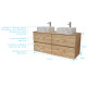 Meuble salle de bains 120cm 4 tiroirs chêne naturel - 2 vasques blanches effet marbre 38x38x13cm Aurlane - PACM754 