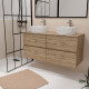 Meuble salle de bains 120cm 4 tiroirs chêne naturel - 2 vasques rondes 36cm blanches effet marbre Aurlane - PACM755