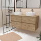Meuble salle de bains 120cm 4 tiroirs chêne naturel - 2 vasques rondes 36cm en céramique blanche Aurlane - PACM756