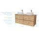 Meuble salle de bains 120cm 4 tiroirs chêne naturel - 2 vasques rondes 36cm en céramique blanche Aurlane - PACM756 