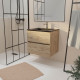 Meuble de salle de bains 60 cm 2 tiroirs chêne naturel + vasque céramique noire - timber Aurlane - PACM705