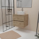 Meuble salle de bains 80cm 2 tiroirs chêne naturel + vasque ronde diamètre 41cm en céramique blanche Aurlane - PACM742