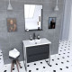 Pack meuble de salle de bain 80x50 Blanc - 2 tiroirs + vasque résine blanche + miroir noir mat Aurlane - PACM023