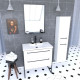 Pack meuble de salle de bain 80x50cm Blanc - 2 tiroirs blanc - vasque blanche + miroir noir mat Aurlane - PACM014