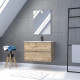 Pack Meuble SDB 80cm suspendu 2 tiroirs chêne - Vasque blanche + Miroir Led - TIMBER 80 - Pack37 Aurlane - PACM247