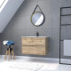 Pack Meuble SDB 80cm suspendu 2 tiroirs chêne Vasque blanche + Miroir Barber - TIMBER 80 - Pack38 Aurlane - PACM248