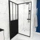 Pack Porte de Douche Atelier Pivotante Noire 90×200 cm et Receveur Blanc Effet Pierre 90x90x4 cm Aurlane - FAC420