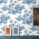 Papier peint Toile de Jouy Palmier bleu - TOILE BLUE