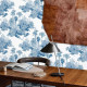 Papier peint Toile de Jouy Palmier bleu - TOILE BLUE 