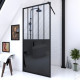 Paroi de douche 90x200 cm type verrières - Verre trempe et structure aluminium noir mat Aurlane - FAC504